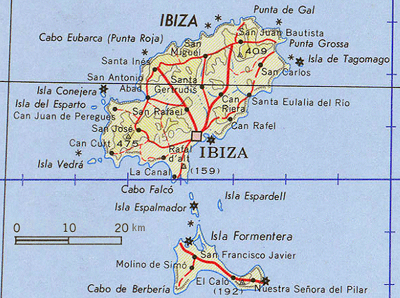 Carte d'Ibiza et de Formentera.