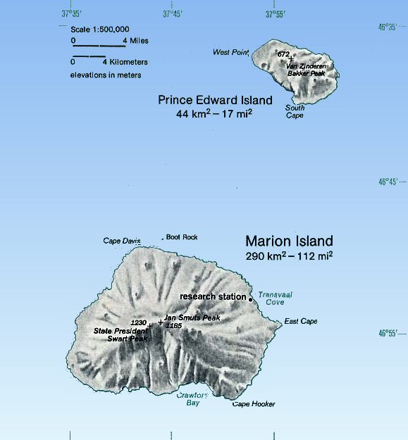 Carte des îles du Prince Edward.