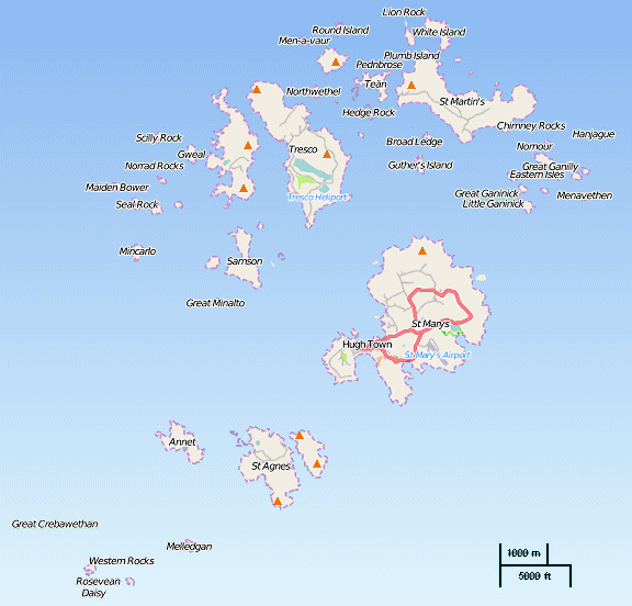 Carte des îles Scilly.