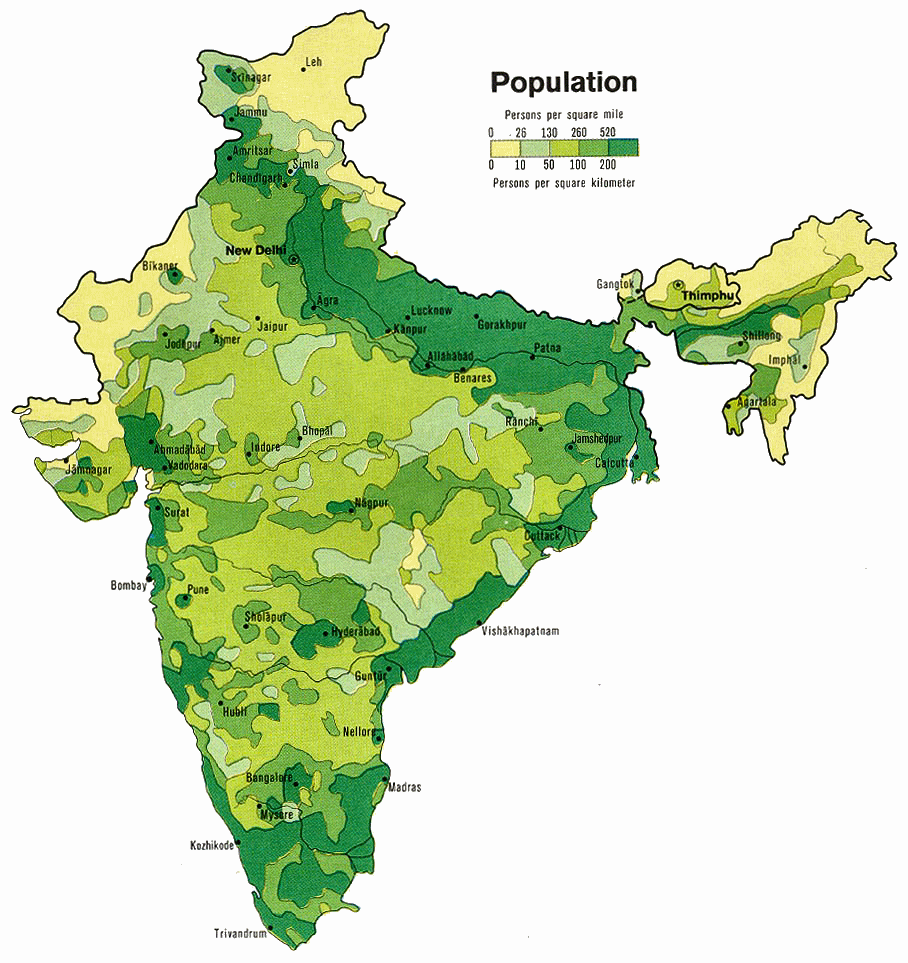 Carte de l'Inde : dmographie.