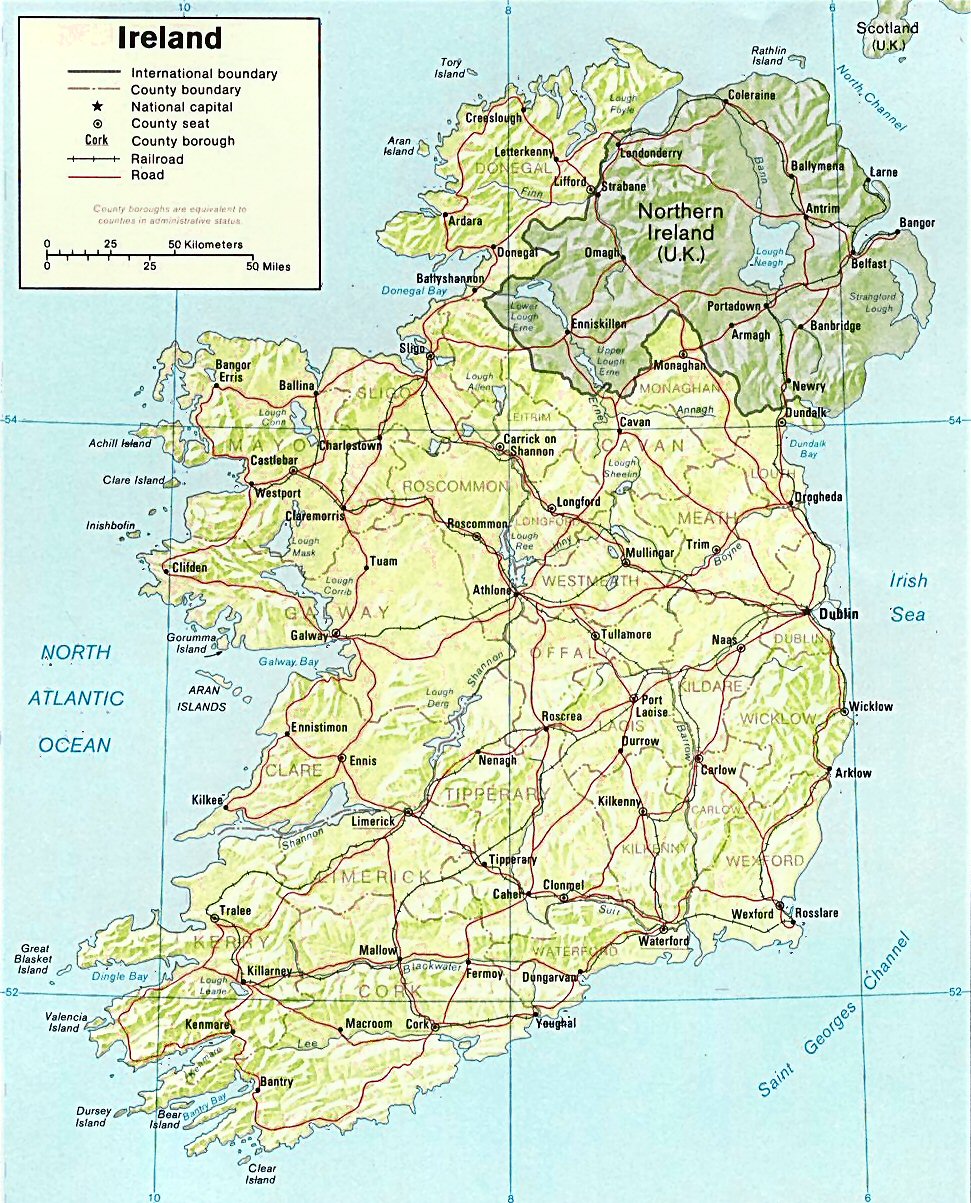 Carte de l'Irlande (topographie).