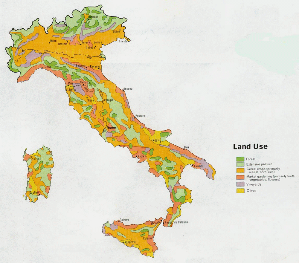Carte de l'Italie (agriculture, utilisation des sols).