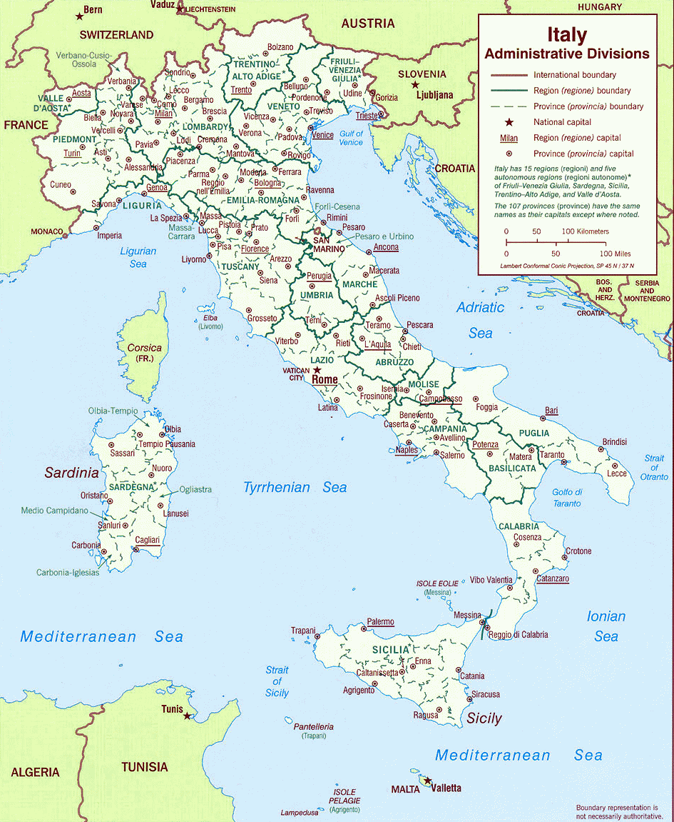 Carte de l'Italie (divisions administratives).