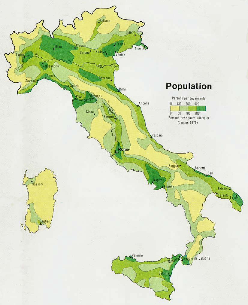 Carte de l'Italie (densit de la population).