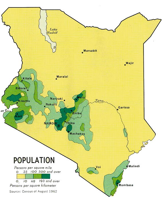 Carte du Kenya (densité de la population).
