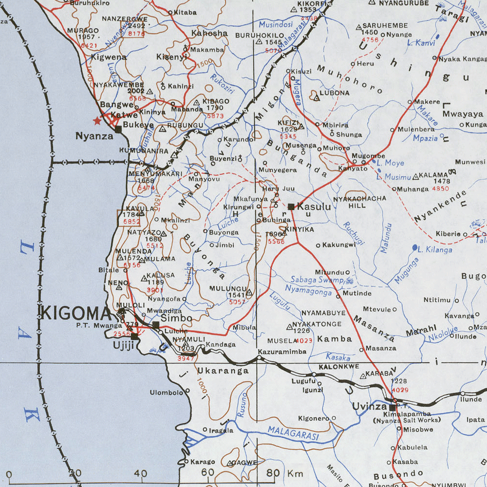 Carte de la Tanzanie : la région de Kigoma.