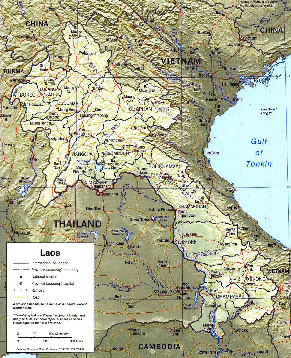 Carte du Laos (topographie).