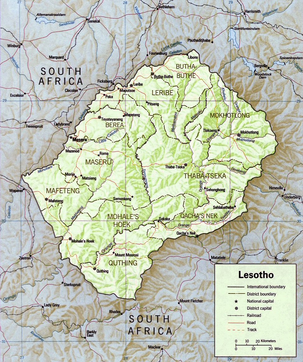 Carte du Lesotho (topographie).