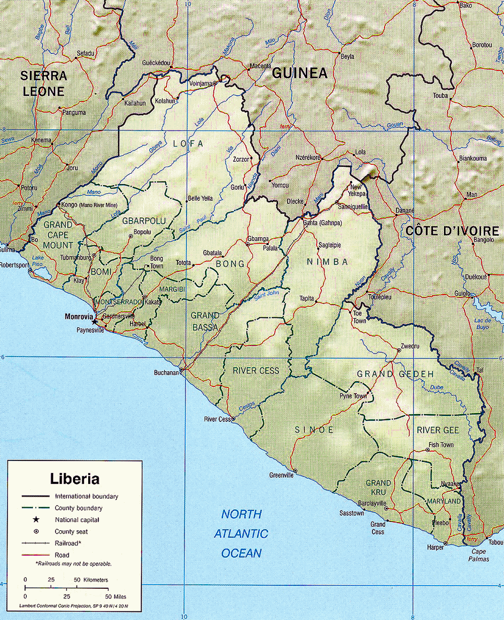 Carte du Liberia : topographie.