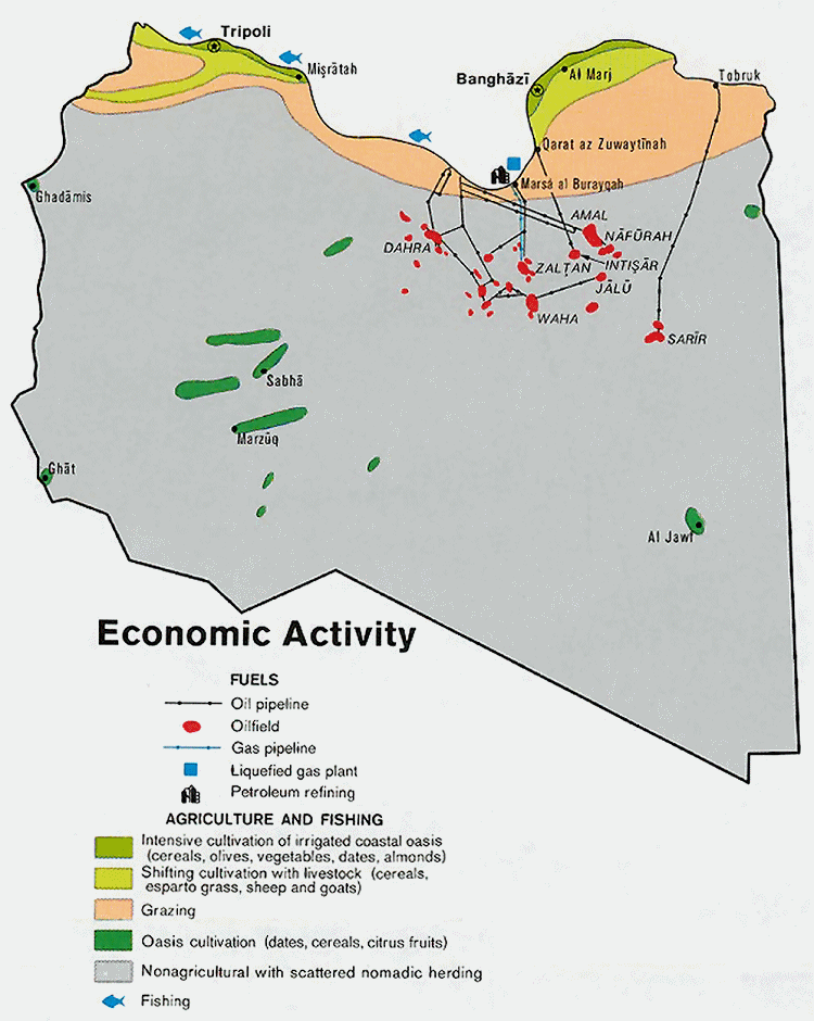 Carte de la Libye : les activités économiques.