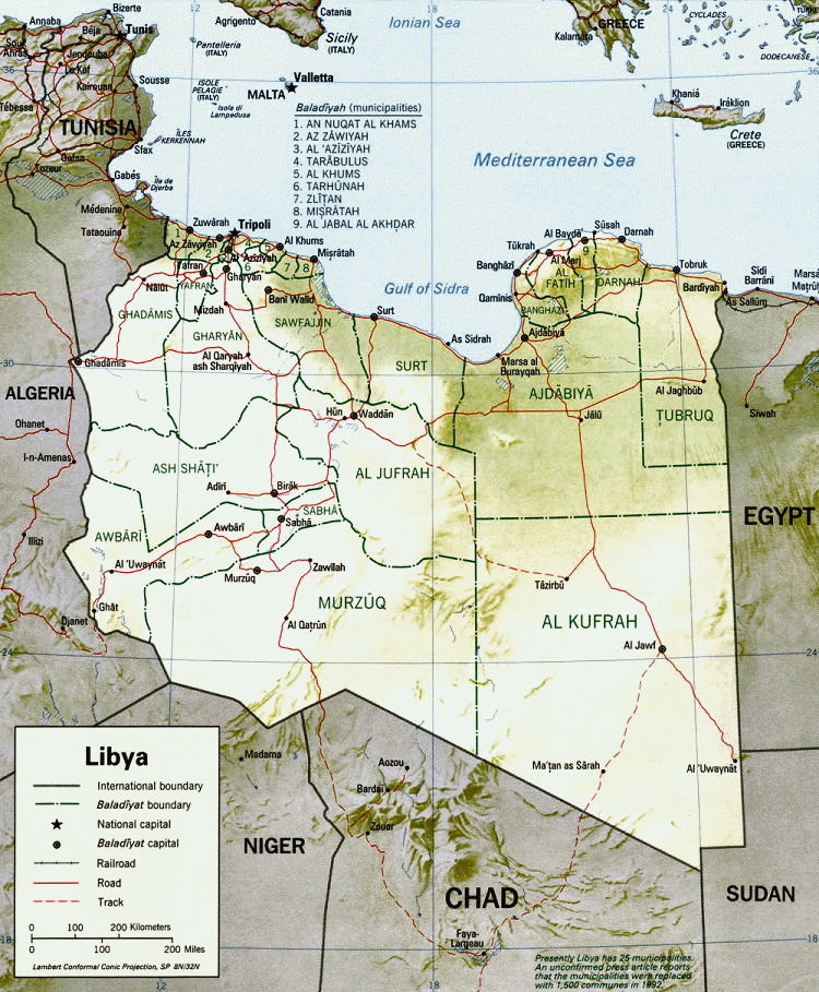 Carte de la Libye : topographie.