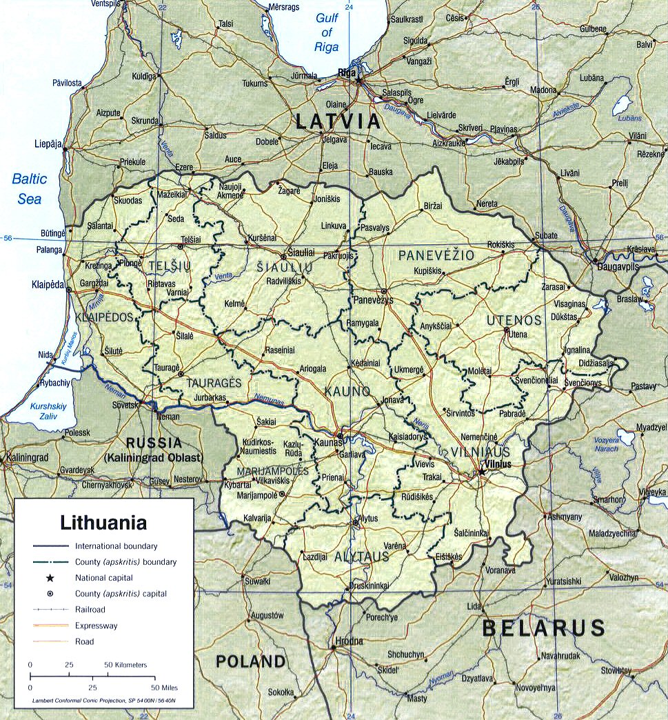 Carte de la Lituanie.