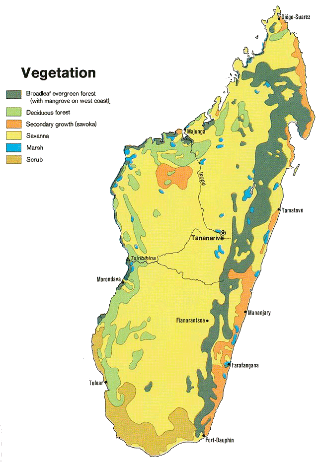Carte de Madagascar (végétation).