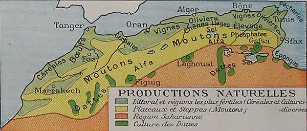 Maghreb : carte des ressources agricoles.