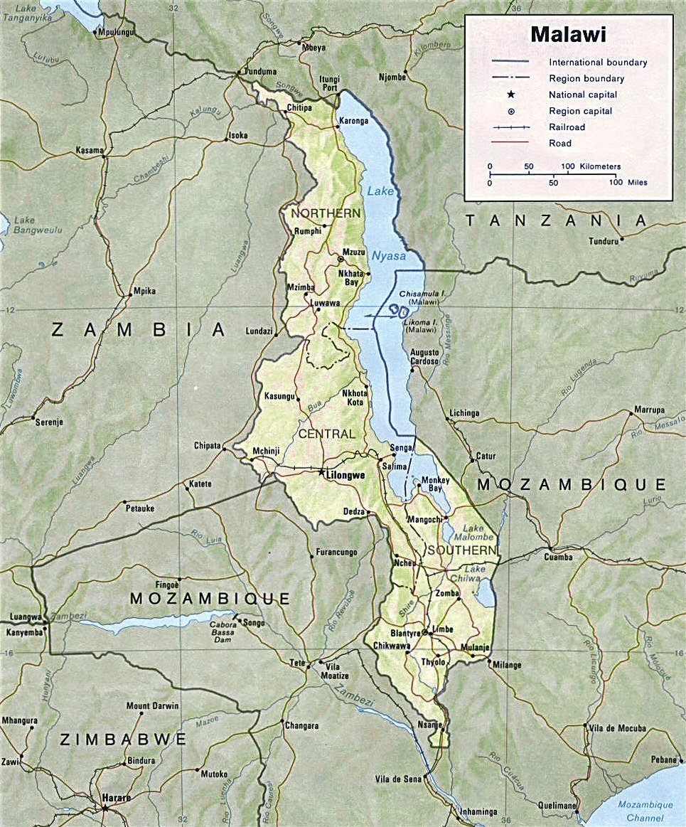 Carte du Malawi (topographie).
