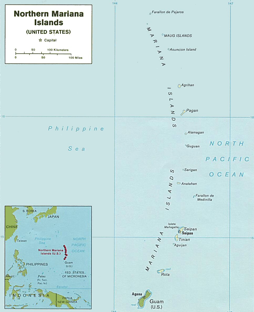 Carte des îles Mariannes du Nord.