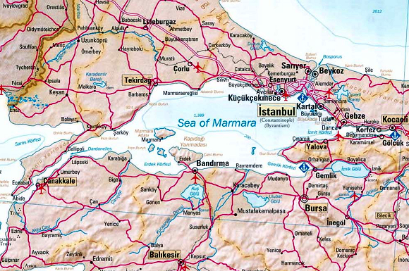Carte de la mer de Marmara.