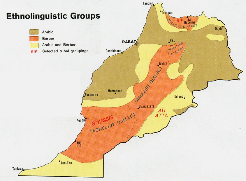 Carte du Maroc : l'ethnographie et les langues.