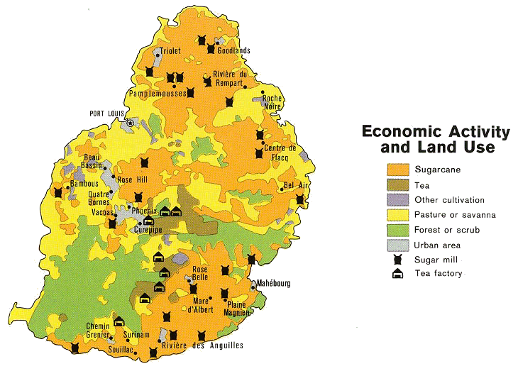 Carte économique de l'île Maurice.