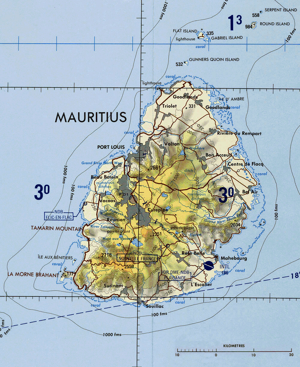 Carte de l'île Maurice.