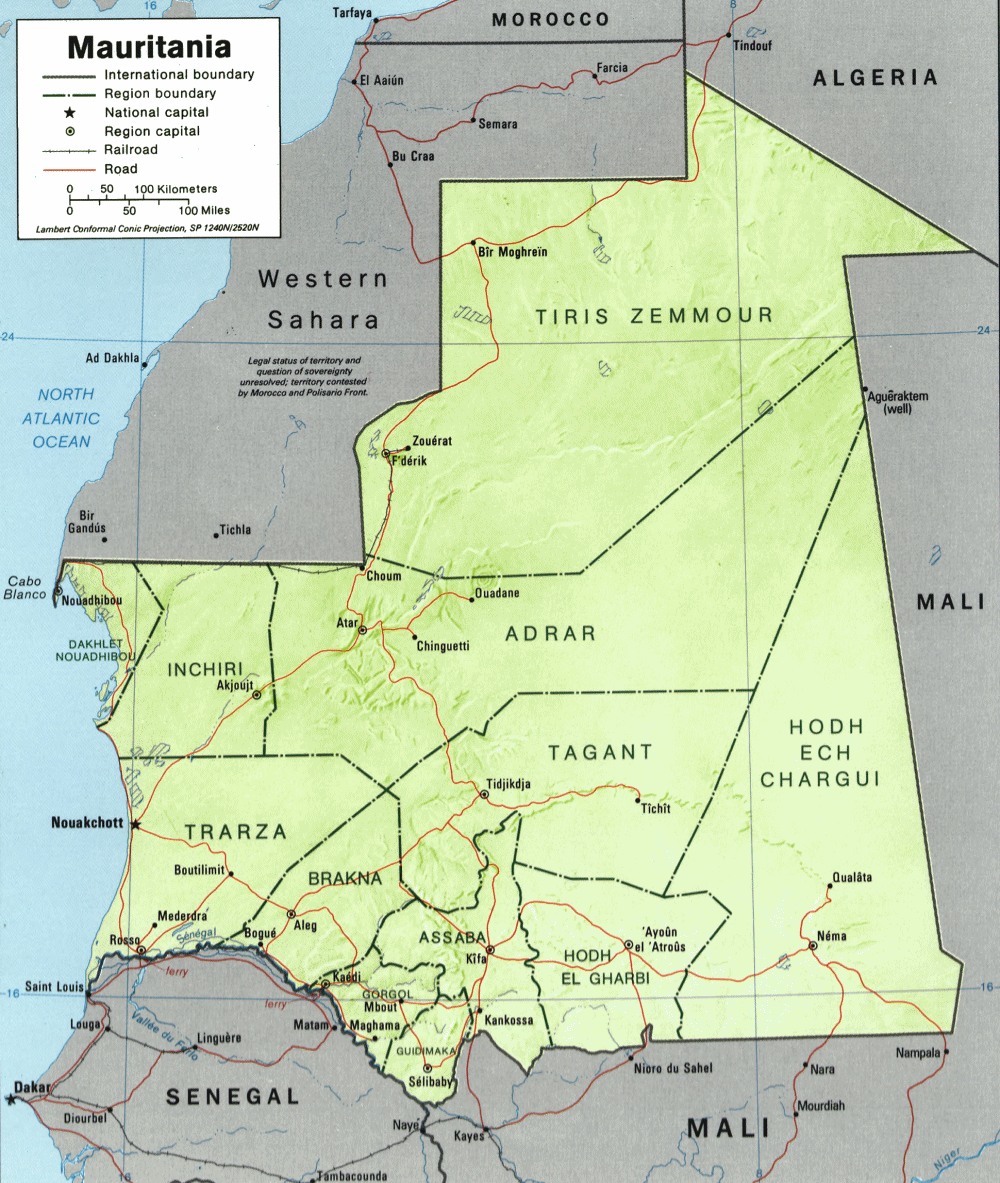 Carte de la Mauritanie.