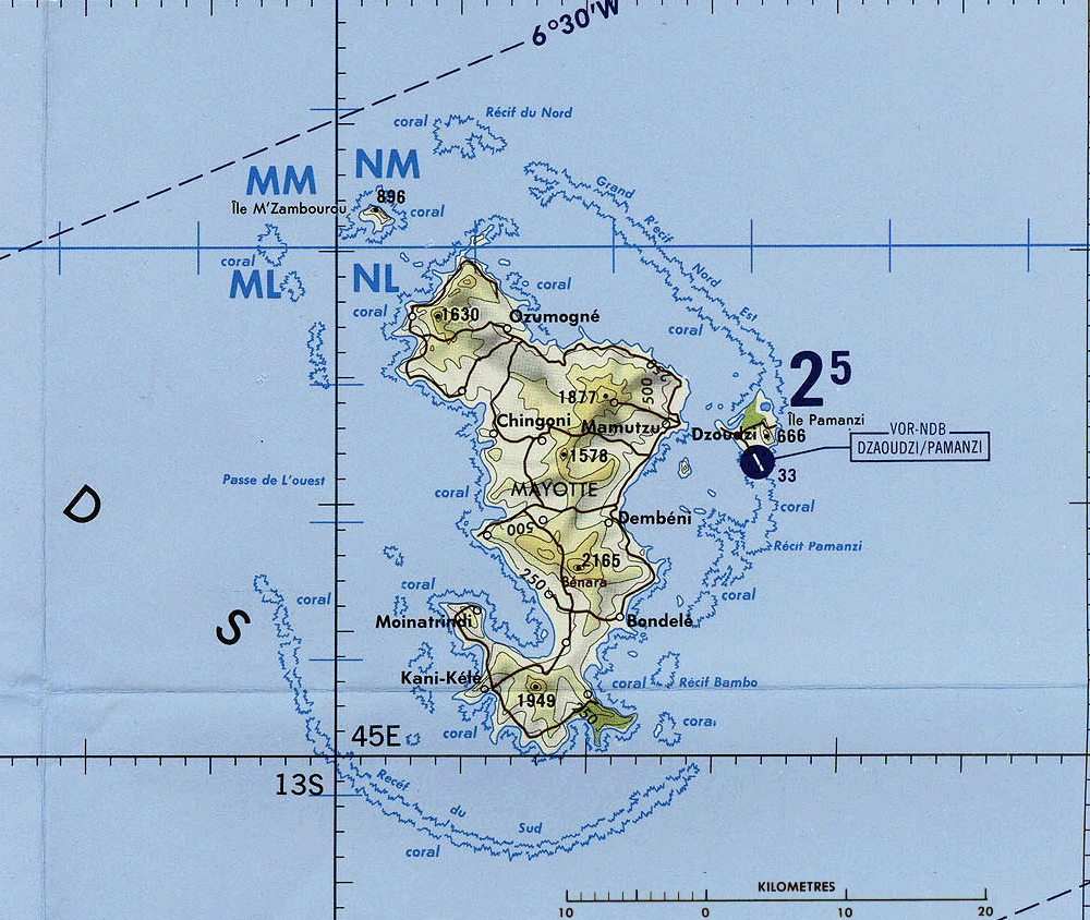 Carte de Mayotte (topographie).