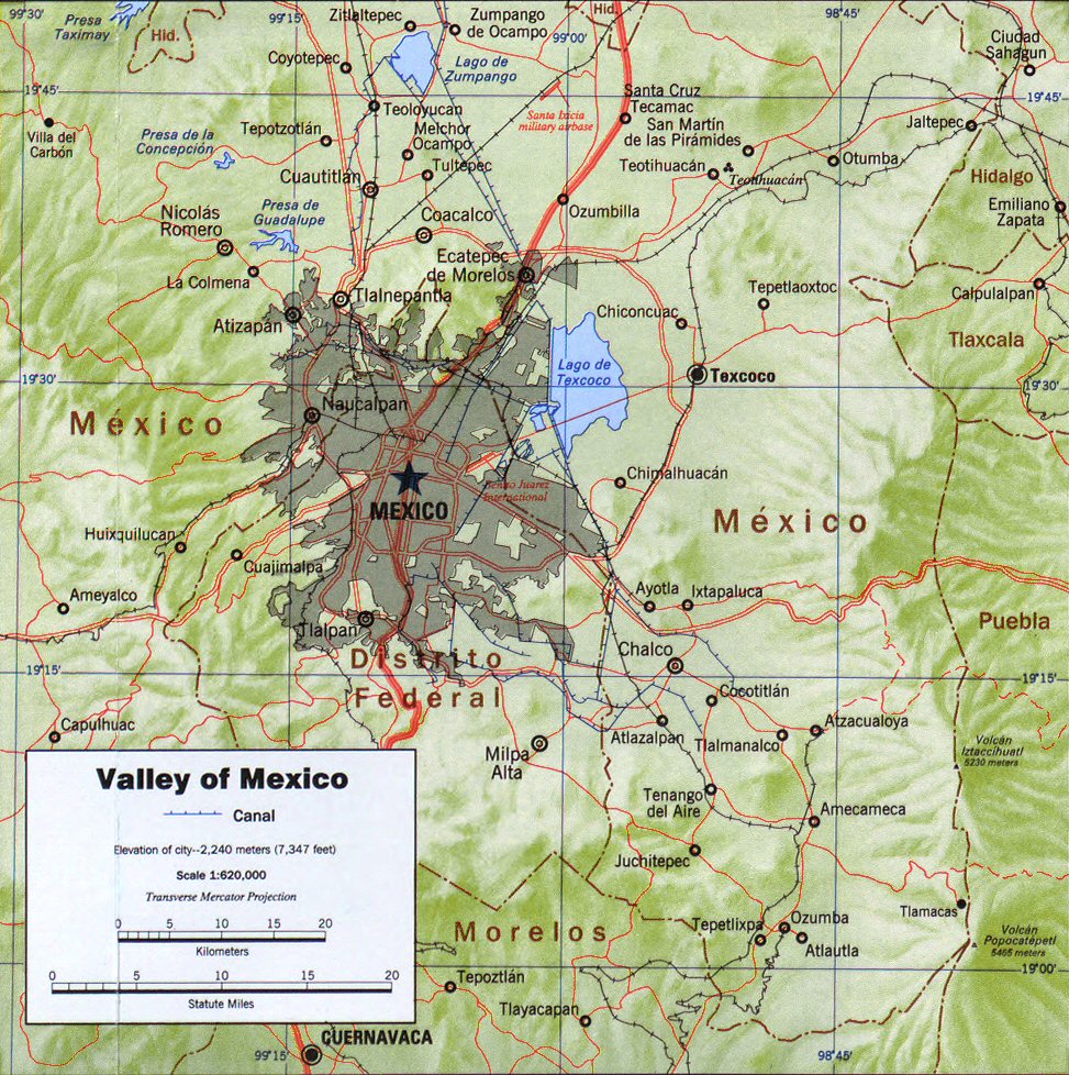 Carte du Mexique : la valle de Mexico..