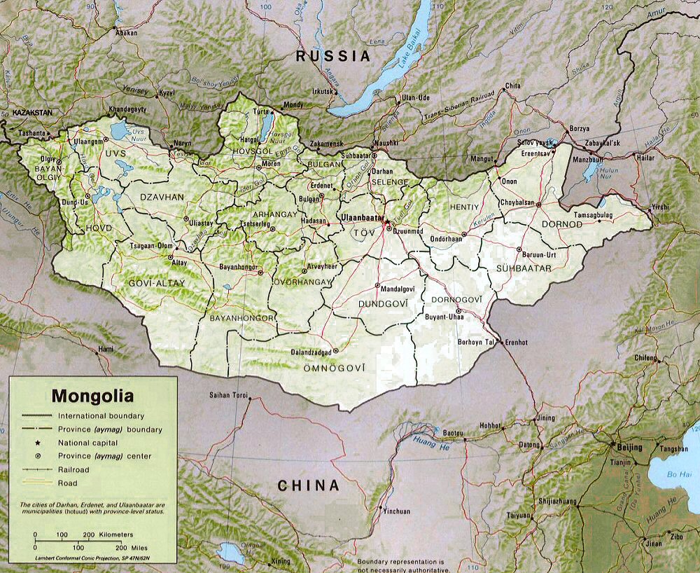 Carte de la Mongolie (topographie).