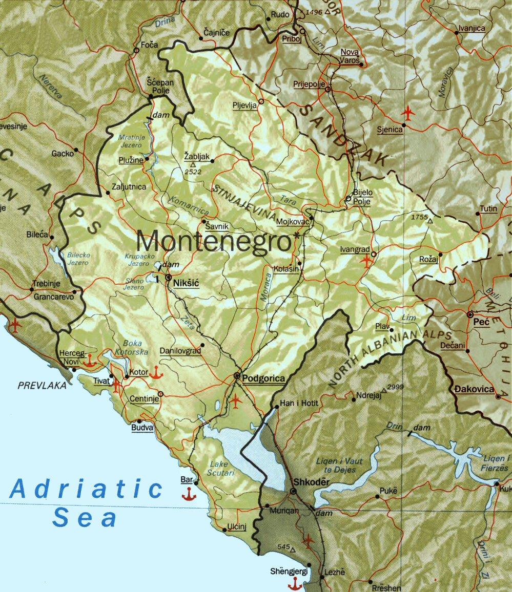 Carte du Montenegro.