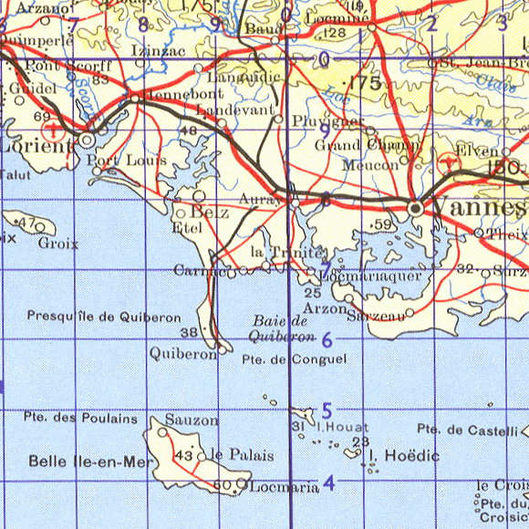Carte des côtes et des îles du Morbihan.