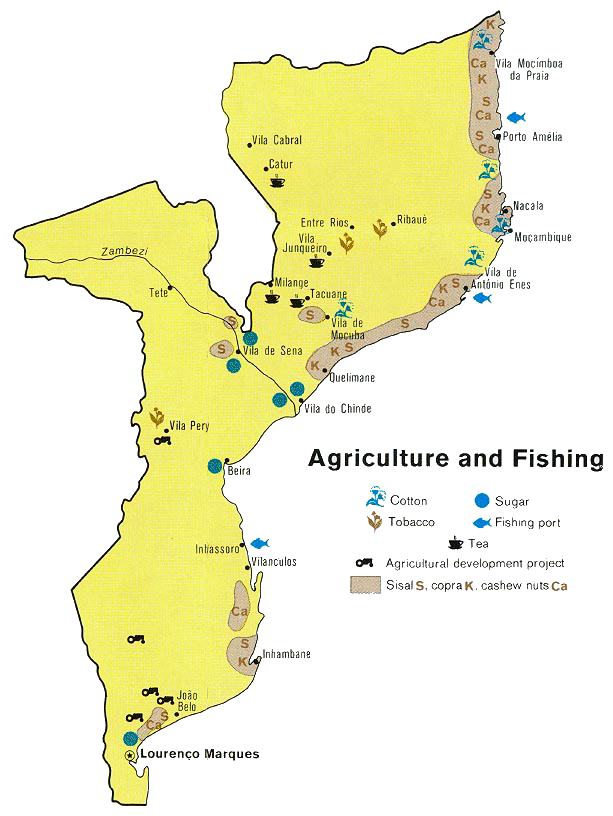 Carte du Mozambique  (agriculture et pêche).