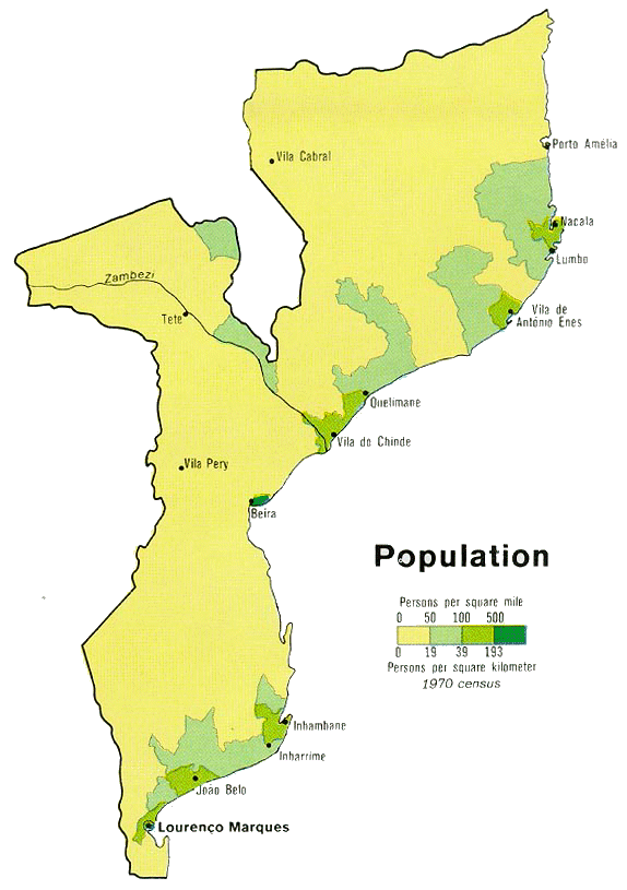 Carte du Mozambique  (démographie).
