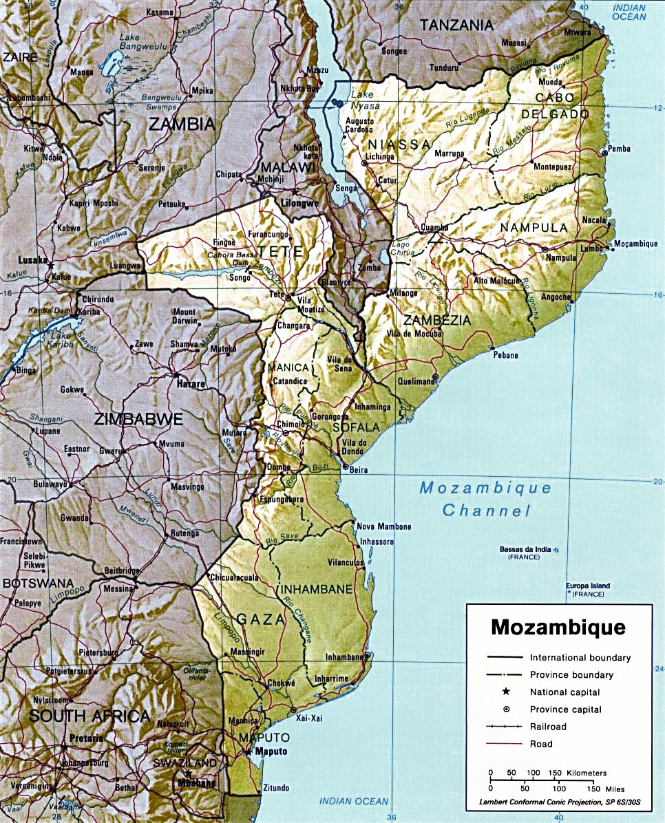 Carte du Mozambique  (topographie).