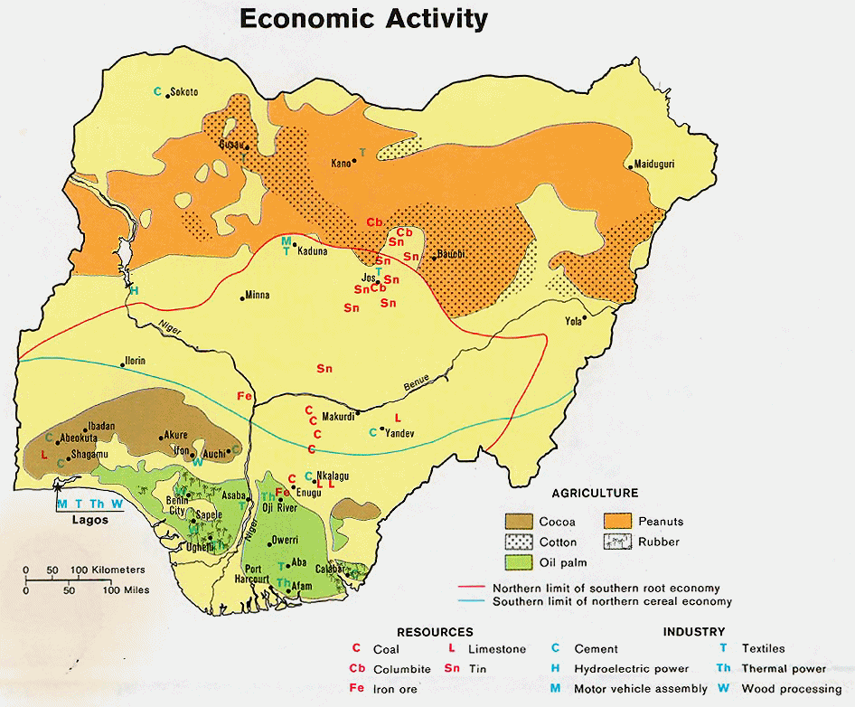 Carte du Nigeria : les activités économiques.