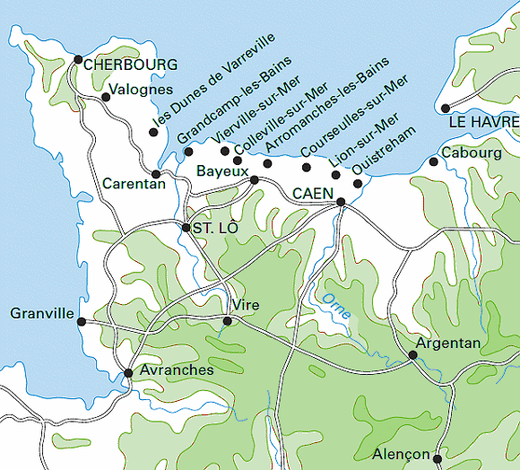 Normandie : carte des sites du débarquement et de la bataille de l'été 1944.