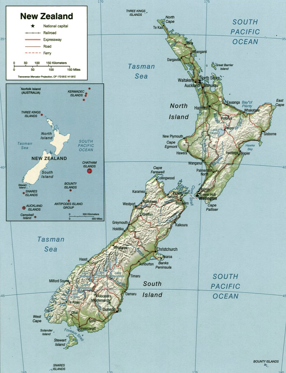 Carte de la Nouvelle-Zélande.