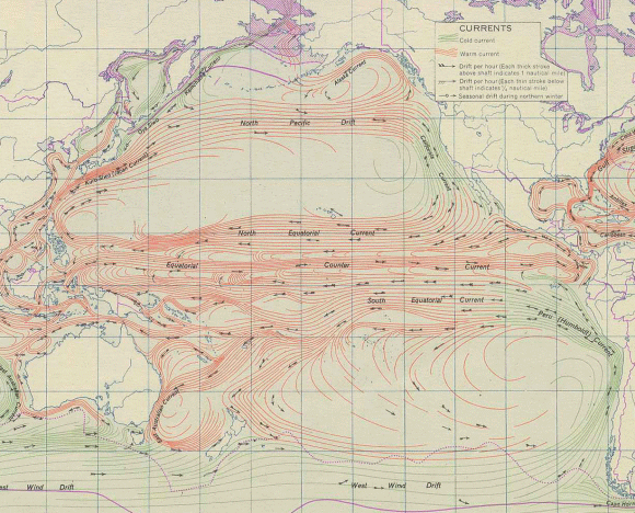 Carte des courants de l'océan Pacifique.
