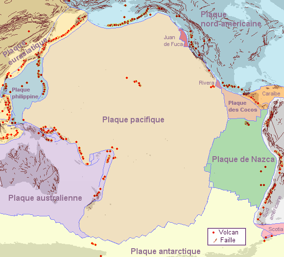 Océan Pacifique : plaques tectoniques.