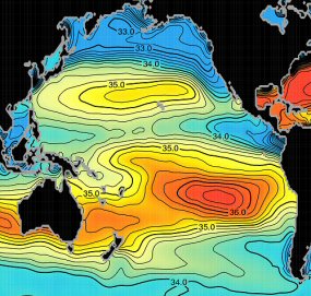 Carte de la salinité de l'océan Pacifique.