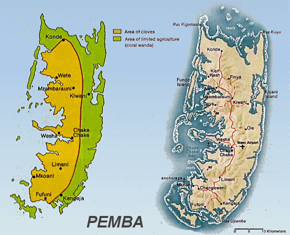Carte de l'le de Pemba.