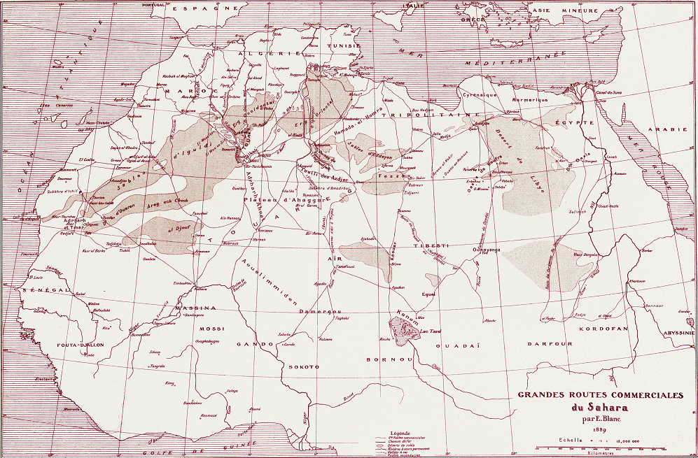 Carte du Sahara (routes commerciales).