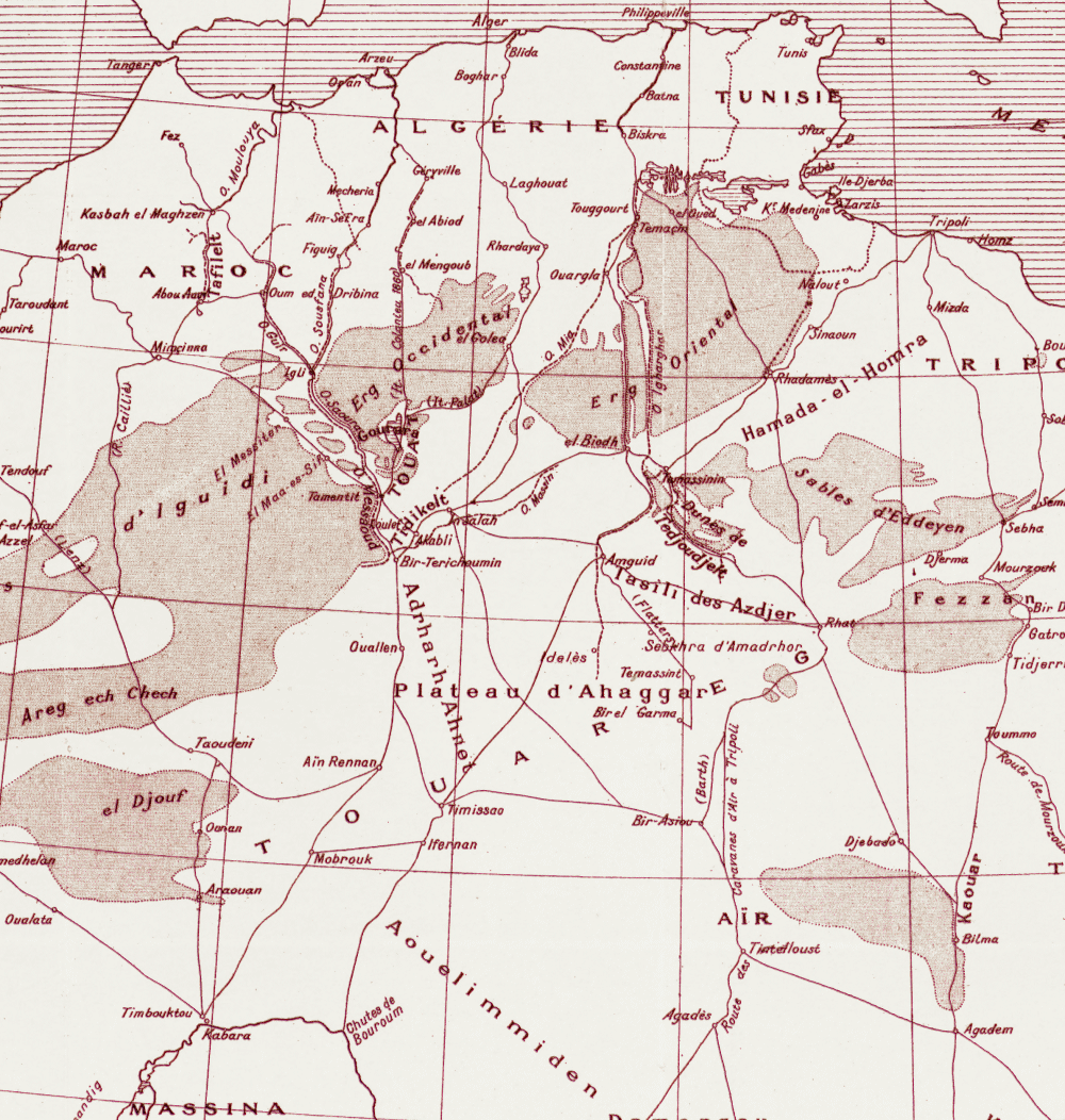 Carte du Sahara (routes commerciales du Nord-Ouest).