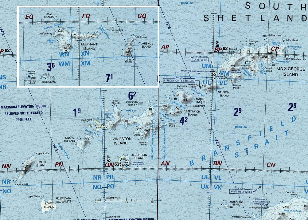 Carte des les Shetland du Sud.