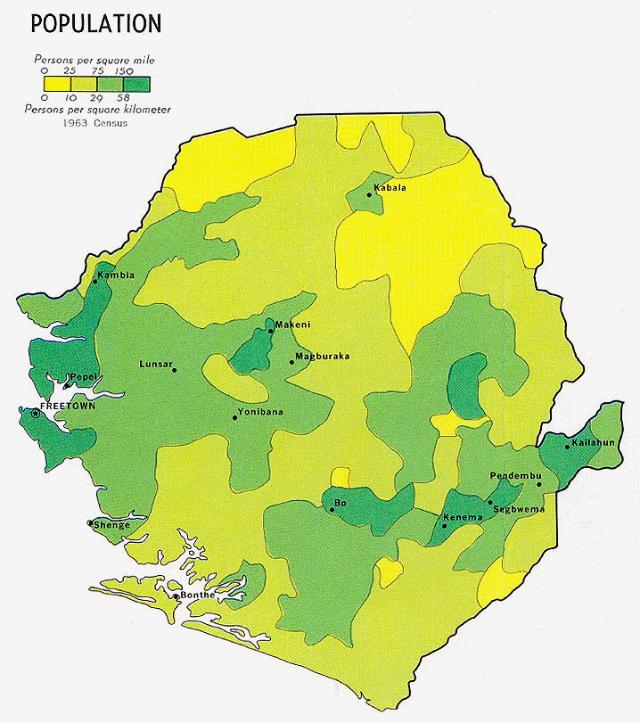 Carte de la Sierra Leone : la densité de la population.