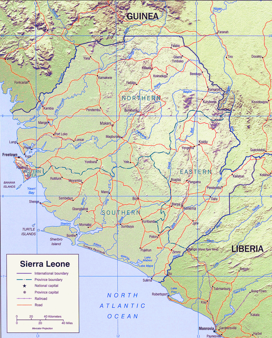 Carte de la Sierra Leone : topographie.