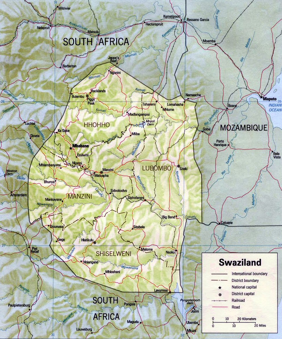 Carte du Swaziland (topographie).