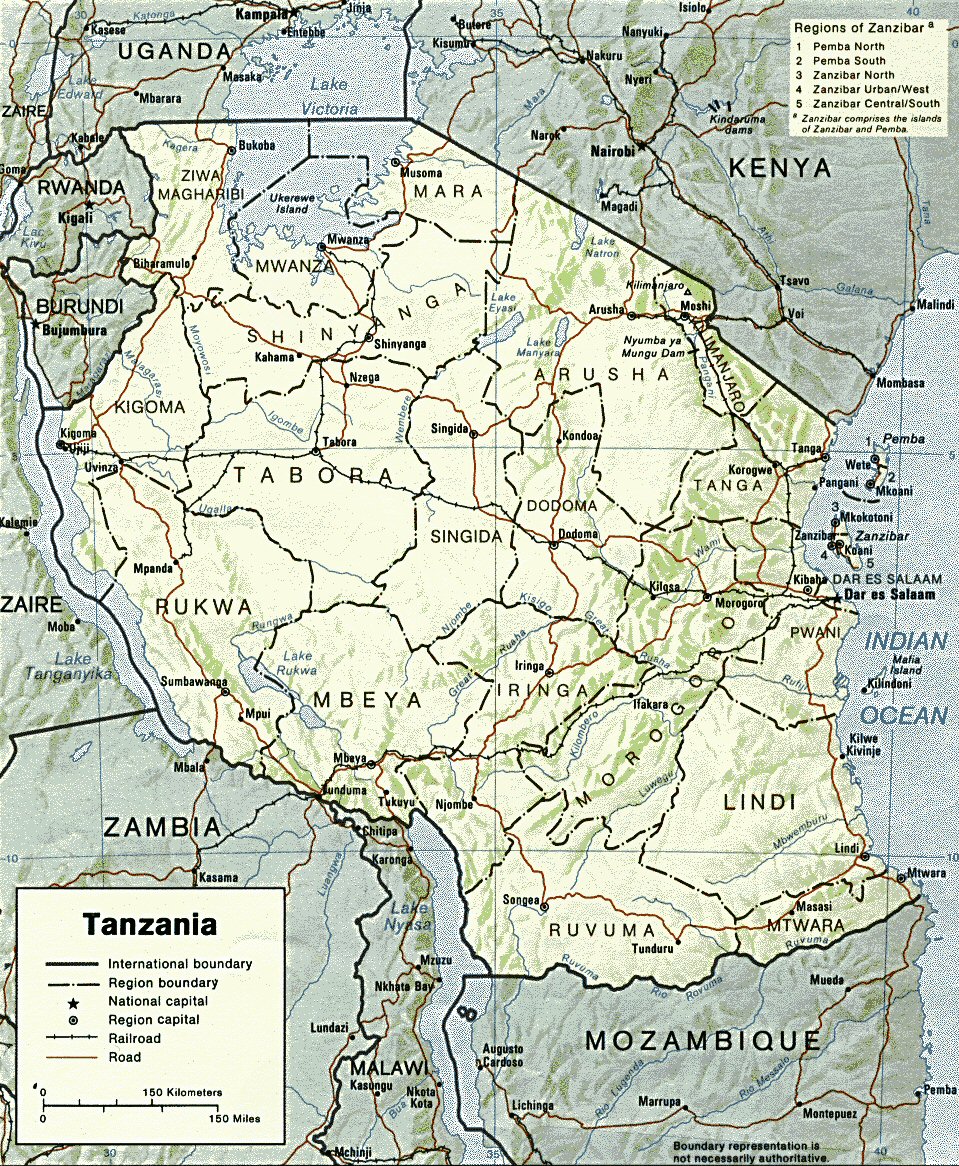 Carte de la Tanzanie (topographie).