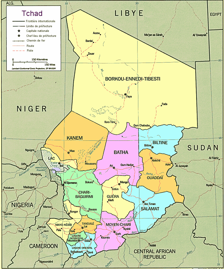 Carte du Tchad : les divisions administratives.