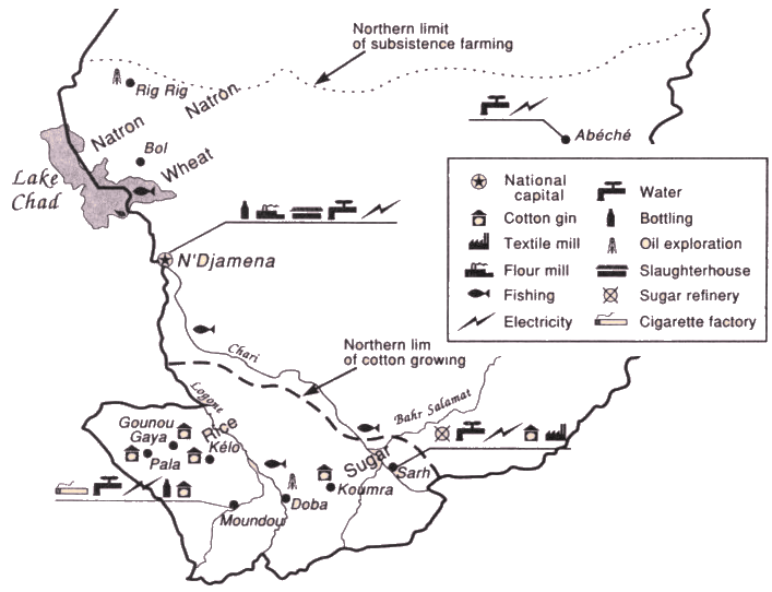 Carte économique du sud du Tchad.