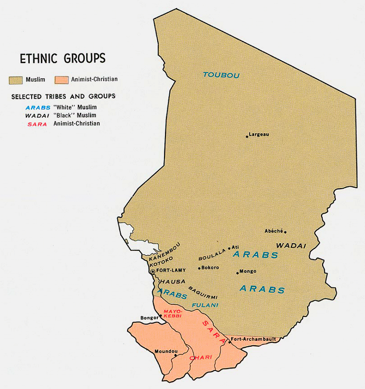 Carte du Tchad : l'ethnographie.